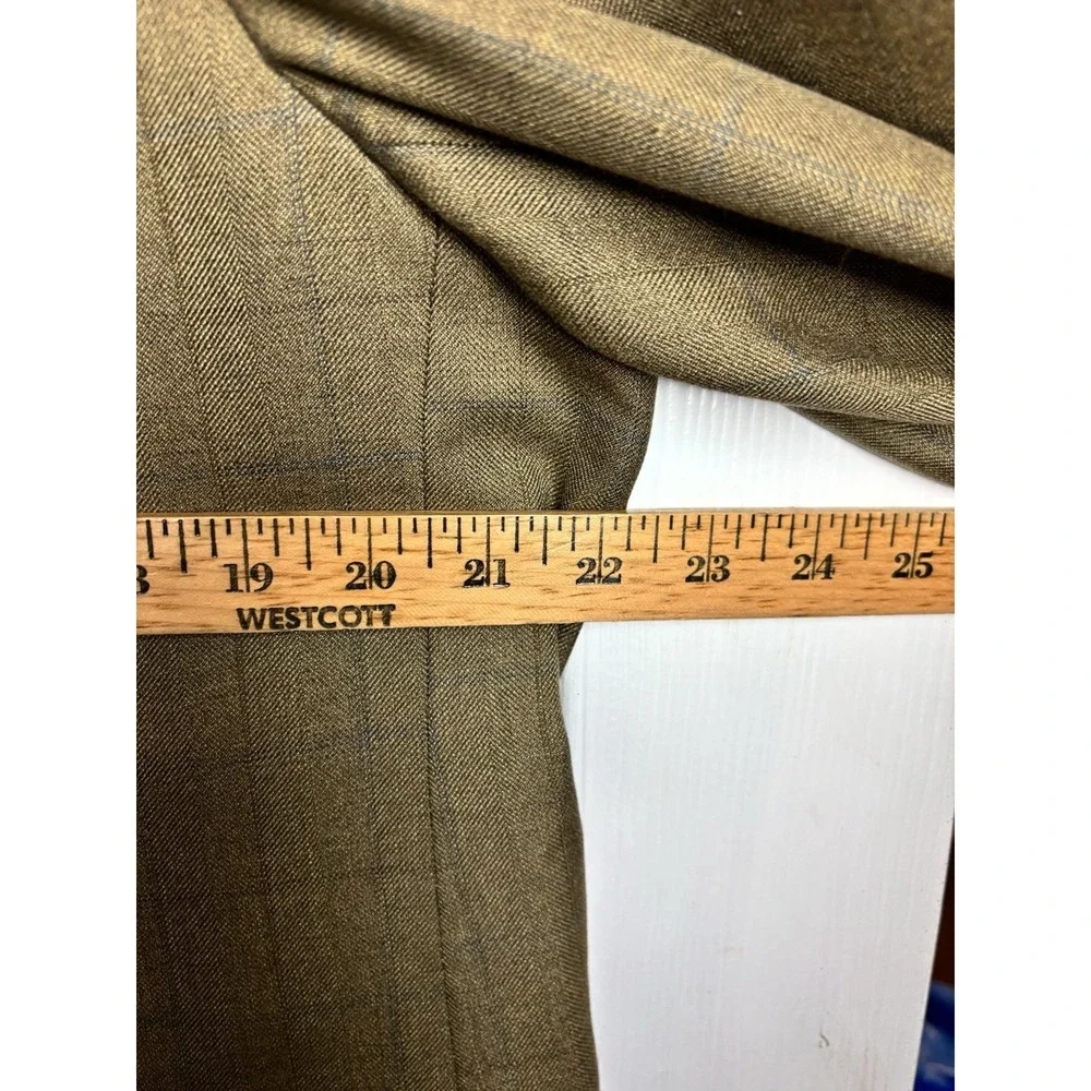 JOSEPH & FEISS Mens 43R Beige WINDOWPANE Wool & Silk Sport Coat Blazer Suit Coat